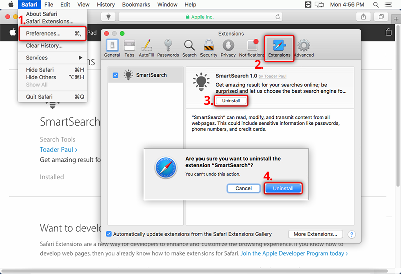 How do I uninstall Safari extensions in OS X